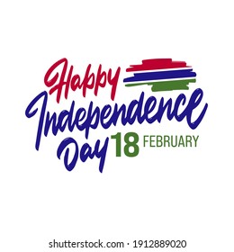 GAMBIA Happy Independence day greeting card, banner, vector illustration. Gambia holiday 18th of February design element with waving flag as a symbol of independence