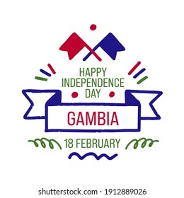 GAMBIA Happy Independence day greeting card, banner, vector illustration. Gambia holiday 18th of February design element with waving flag as a symbol of independence