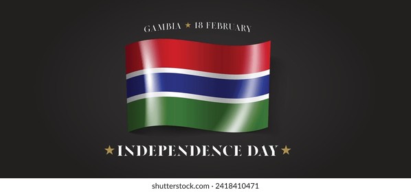 Gambia happy independence day greeting card, banner with template text vector illustration. Gambian memorial holiday 18th of February design element with flag with stripes