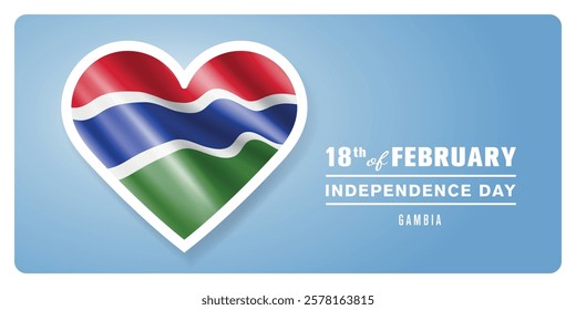 Gambia happy independence day greeting card, banner vector illustration. Gambian national holiday 18th of February design element with 3D flag