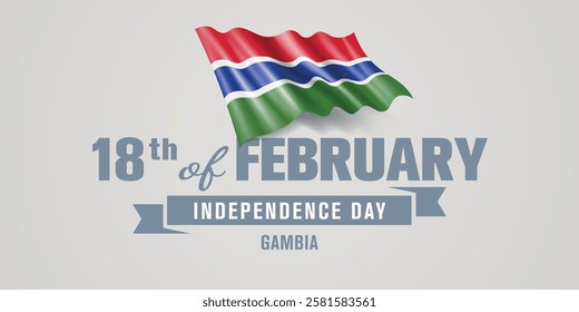 Gambia happy independence day greeting card, banner vector illustration. Gambian national holiday 18th of February design element with realistic flag