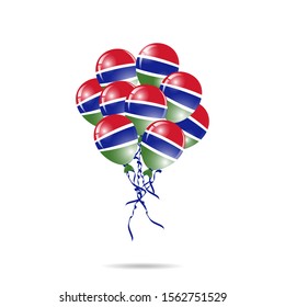 Gambia Happy National Day greeting card. balloons flag of Gambia with ribbon isolated on white background. Template for poster, banner, flyer, invitation, brochure, card, cover
