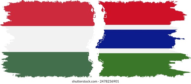 Gambia and Hungary grunge flags connection, vector