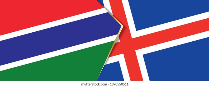 Gambia and Iceland flags, two vector flags symbol of relationship or confrontation.