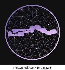 Gambia icon. Vector polygonal map of the country. Gambia icon in geometric style. The country map with purple low poly gradient on a dark background.