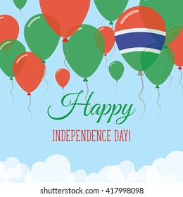 Gambia Independence Day Flat Patriotic Card. Happy National Day Gambia Vector Patriotic card. Flying Rubber Balloons in Colors of the Gambian Flag.