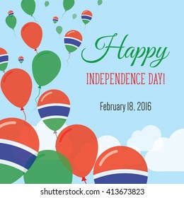 Gambia Independence Day Greeting Card. Flying Flat Balloons In National Colors of Gambia. Happy Independence Day Vector Illustration. Gambian Flag Balloons.