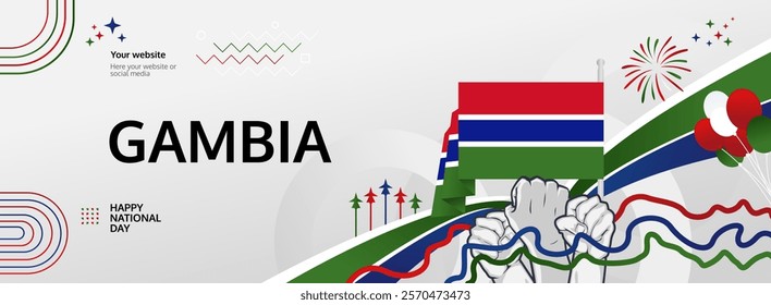 Gambia Independence Day greeting wide banner. 18th February Happy Gambia National Day. Holidays illustration concept. Great for event like carnival, feast poster, support, culture and tourism