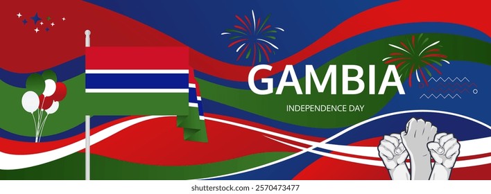 Gambia Independence Day greeting wide banner. 18th February Happy Gambia National Day. Holidays illustration concept. Great for event like carnival, feast poster, support, culture and tourism