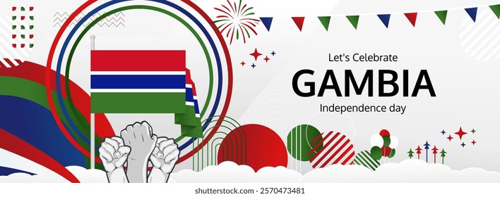 Gambia Independence Day greeting wide banner. 18th February Happy Gambia National Day. Holidays illustration concept. Great for event like carnival, feast poster, support, culture and tourism