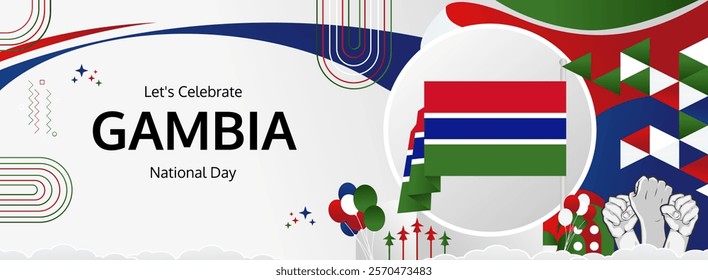 Gambia Independence Day greeting wide banner. 18th February Happy Gambia National Day. Holidays illustration concept. Great for event like carnival, feast poster, support, culture and tourism