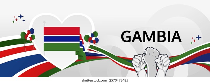 Gambia Independence Day greeting wide banner. 18th February Happy Gambia National Day. Holidays illustration concept. Great for event like carnival, feast poster, support, culture and tourism