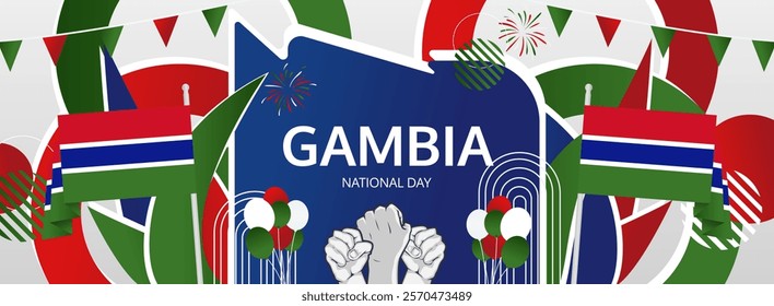 Gambia Independence Day greeting wide banner. 18th February Happy Gambia National Day. Holidays illustration concept. Great for event like carnival, feast poster, support, culture and tourism