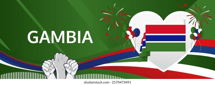 Gambia Independence Day greeting wide banner. 18th February Happy Gambia National Day. Holidays illustration concept. Great for event like carnival, feast poster, support, culture and tourism