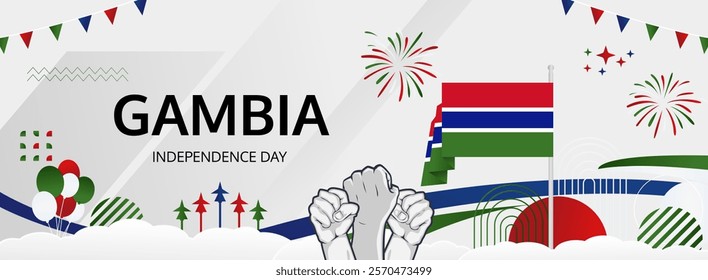 Gambia Independence Day greeting wide banner. 18th February Happy Gambia National Day. Holidays illustration concept. Great for event like carnival, feast poster, support, culture and tourism