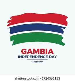 Ilustración vectorial de afiche del Día de la Independencia de Gambia. Bandera grunge del icono de Gambia. Símbolo de la bandera gambiana. Plantilla para el fondo, Anuncio, tarjeta. 18 de febrero. Día importante