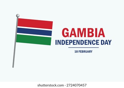 Ilustración vectorial de afiche del Día de la Independencia de Gambia. Bandera de Gambia en un icono de poste. Símbolo de bandera gambiana ondeando. Plantilla para el fondo, Anuncio, tarjeta. 18 de febrero. Día importante