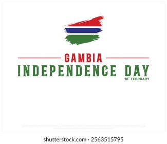 GAMBIA Independence Day vector design on a white background, Typographic Design of GAMBIA Independence Day, Independence Day of GAMBIA with brush flag, Vector design of Gambia national day