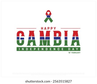 GAMBIA Independence Day vector design on a white background, Typographic Design of GAMBIA Independence Day with Ribbon Flag, GAMBIA flag typography, Gambia national day Design