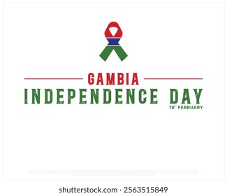 GAMBIA Independence Day vector design on a white background, Typographic Design of GAMBIA Independence Day, Independence Day of GAMBIA with Ribbon flag, Vector design of Gambia national day