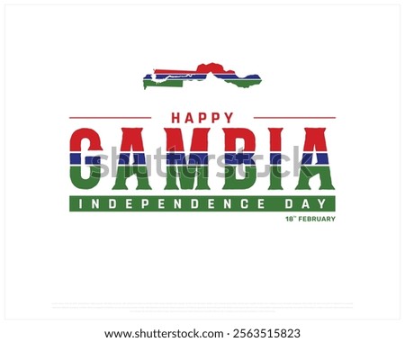 GAMBIA Independence Day vector design on a white background, Typographic Design of GAMBIA Independence Day with Map Flag, GAMBIA flag typography, Gambia national day Design