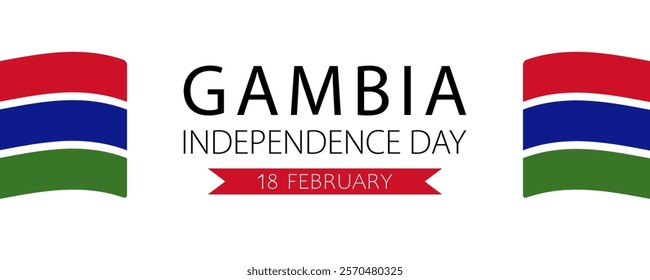 Gambia Independence Day, vector web banner design. Text Gambia Independence Day, 18 february and Gambian flags on white background.