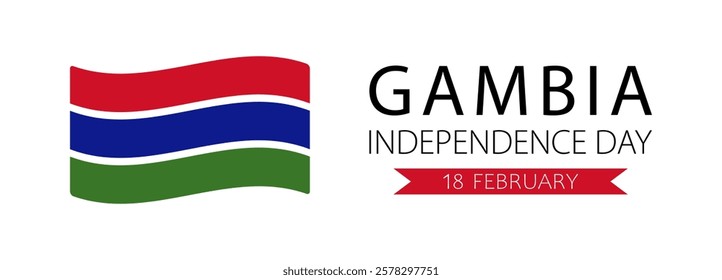 Gambia Independence Day, vector web banner design. Text Gambia Independence Day, 18 february and flag of Gambia isolated on white background.