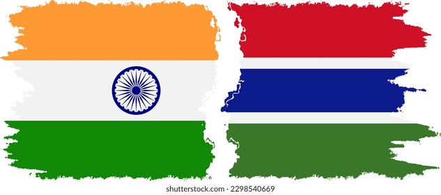 Gambia and India grunge flags connection, vector