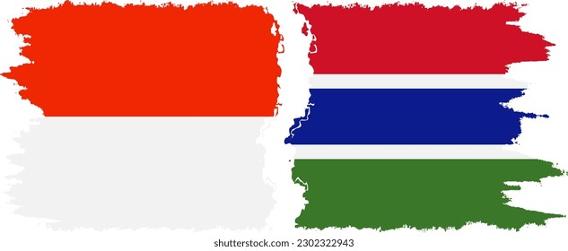Gambia and Indonesia grunge flags connection, vector