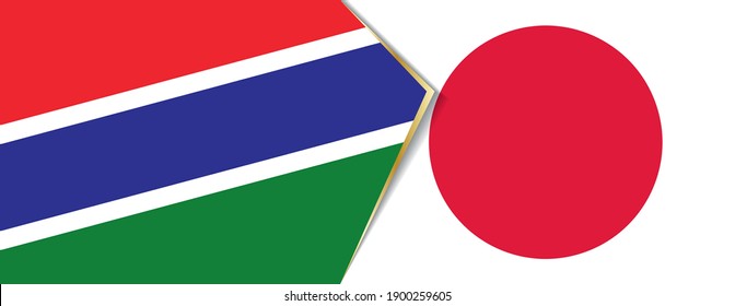 Banderas de Gambia y Japón, dos banderas vectoriales símbolo de relación o confrontación.