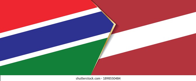 Gambia and Latvia flags, two vector flags symbol of relationship or confrontation.