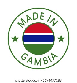 Gambia Made in Stamp in circle with flag Vector template on white background