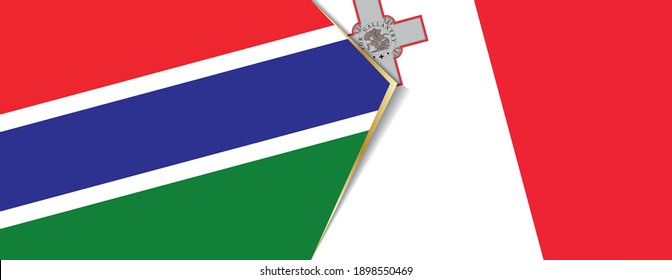 Gambia and Malta flags, two vector flags symbol of relationship or confrontation.