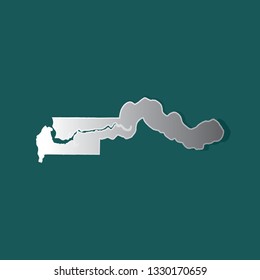 Gambia map 3D metallic silver with chrome, shine gradient on dark green background. Items are placed on separate layers and editable. Vector illustration EPS10.