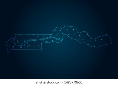 Gambia map with Abstract mash line and point scales on Dark background . design polygon sphere . Wire frame 3D mesh polygonal network line . Vector illustration eps 10.