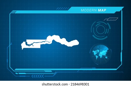 Gambia map of blue digital frame HUD, GUI, UI interface technology radar vector.