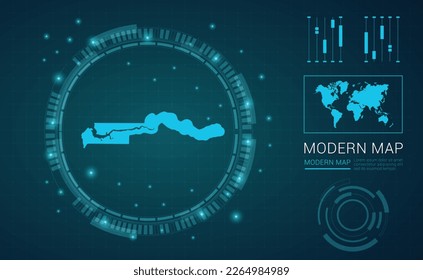 Gambia map of blue digital frame Futuristic Sci Fi Modern User vector HUD, GUI, UI interface.