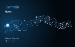Gambia Map with a capital of Banjul Shown in a Microchip Pattern with processor. E-government. World Countries vector maps. Microchip Series	
