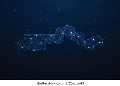 Gambia Map Connection. Abstract Digital Technology 3D Mesh Polygonal Network Line, Design Sphere, Dot and Structure on Dark Background. Vector Illustration EPS10.