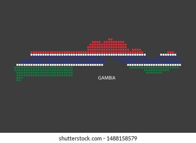 Gambia map design flag square, black background.