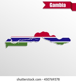 Gambia map with flag inside and ribbon