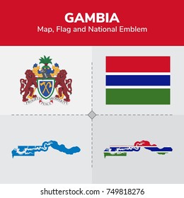 Gambia Map, Flag and National Emblem 