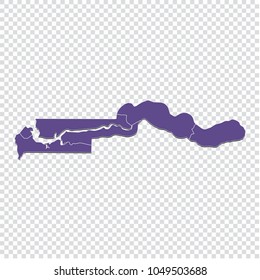 Gambia map - High detailed purple map of Gambia. Gambia map isolated on transparent background.