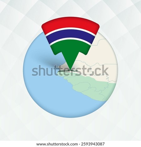 Gambia Map Highlighted with Flag Marker. Flag Pointer on Geographic Map.