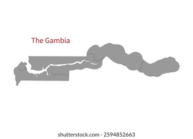 Gambia map isolated on white background. Map silhouette of Gambia. For website layouts, background, education, precise, customizable. Earth geography.