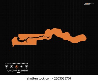 Gambia map of orange digital frame HUD, GUI, UI interface technology radar vector.