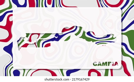 Gambia Map with Paper Cut Waves Background Shape perfect for Greeting Card, Desktop Wallpaper, and Banner