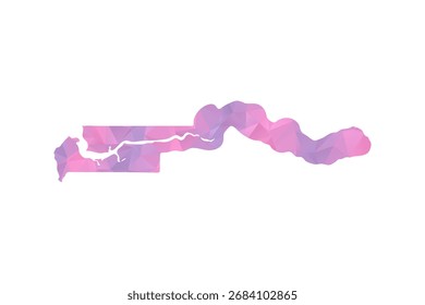 Gambia Map - Polygon Style Vector Illustration in Pink and Purple Gradient, Low Poly Geometric Design, Isolated on White Background for Infographics and Education.