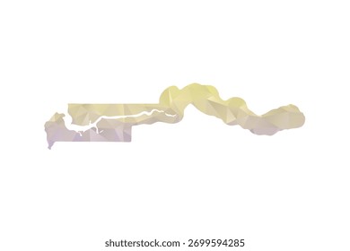 Mapa de Gambia - Ilustración vectorial de estilo polígono en amarillo y degradado de lavanda, diseño geométrico de bajo poli, aislado sobre fondo blanco para infografías y proyectos