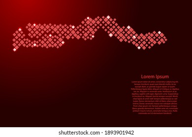 Mapa de Gambia con rostros de patrones rojos de diferentes tamaños y rejilla de estrellas espaciales brillantes. Ilustración vectorial.